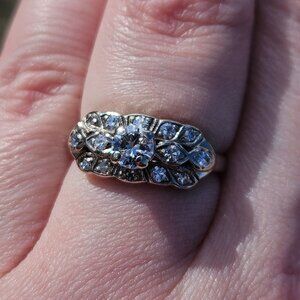 14K Vintage White Gold Diamond Cocktail Flower Engagement Ring .65TCW Size 6